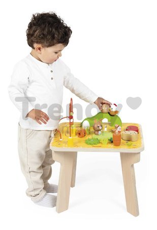 Drevený didaktický stolík s aktivitami Farma Wooden Farm Activity Table Janod 7 aktivít od 12 mes