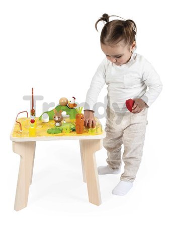 Drevený didaktický stolík s aktivitami Farma Wooden Farm Activity Table Janod 7 aktivít od 12 mes