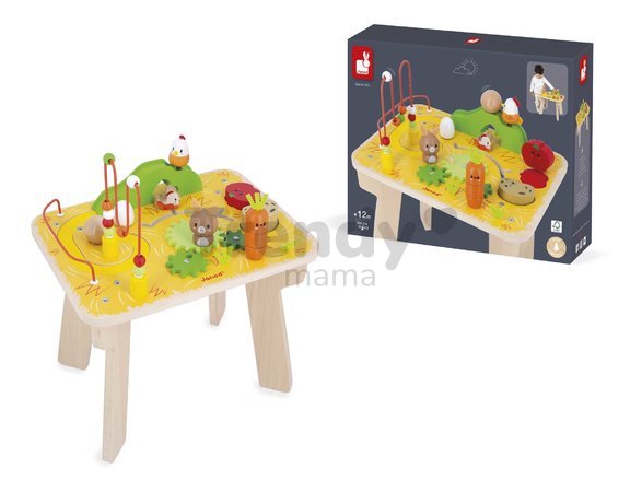 Drevený didaktický stolík s aktivitami Farma Wooden Farm Activity Table Janod 7 aktivít od 12 mes