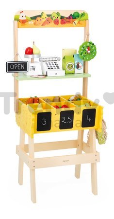 Drevený obchod Farm Market Merchant Janod s pokladňou váhou ovocím a zeleninou
