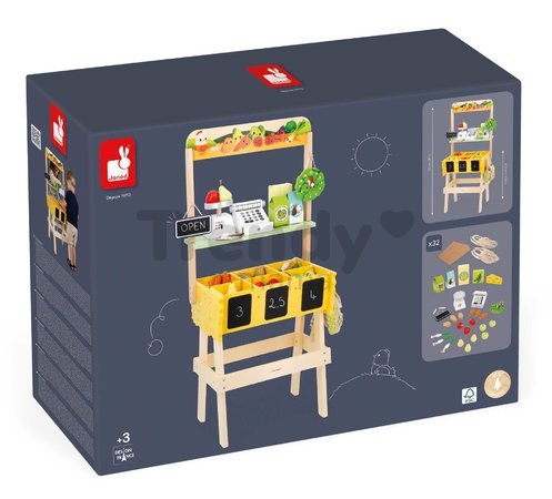 Drevený obchod Farm Market Merchant Janod s pokladňou váhou ovocím a zeleninou