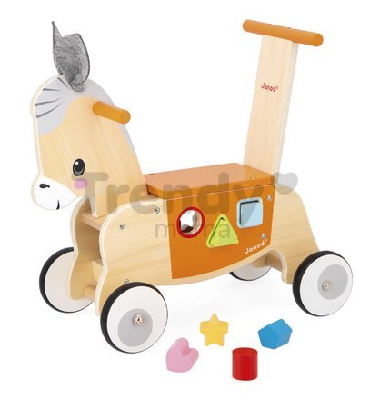 Drevené odrážadlo Somárik Wooden Donkey Carrier Janod s vkladačkou od 12 mes