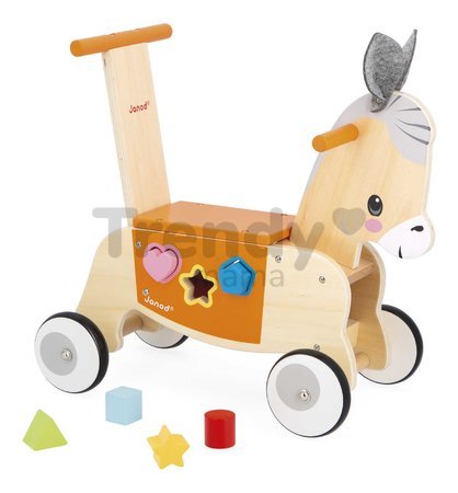 Drevené odrážadlo Somárik Wooden Donkey Carrier Janod s vkladačkou od 12 mes