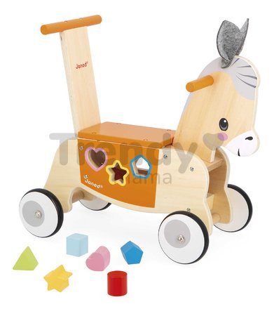 Drevené odrážadlo Somárik Wooden Donkey Carrier Janod s vkladačkou od 12 mes