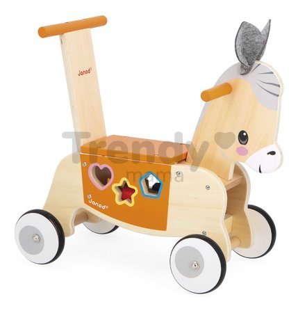Drevené odrážadlo Somárik Wooden Donkey Carrier Janod s vkladačkou od 12 mes