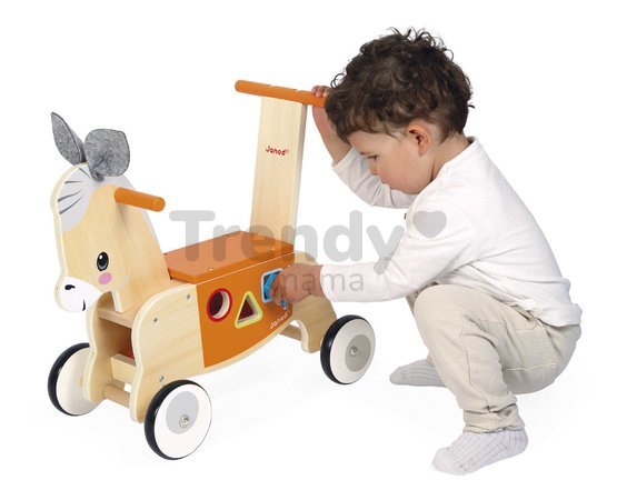 Drevené odrážadlo Somárik Wooden Donkey Carrier Janod s vkladačkou od 12 mes