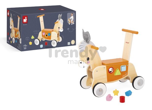 Drevené odrážadlo Somárik Wooden Donkey Carrier Janod s vkladačkou od 12 mes