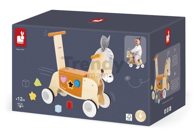 Drevené odrážadlo Somárik Wooden Donkey Carrier Janod s vkladačkou od 12 mes