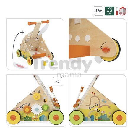 Drevené chodítko Zajac Wooden Rabbit Multi-Activity Cart Janod multifunkčné od 12 mes