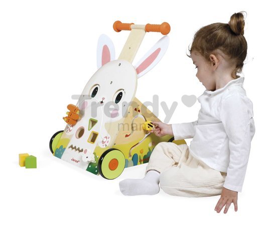 Drevené chodítko Zajac Wooden Rabbit Multi-Activity Cart Janod multifunkčné od 12 mes