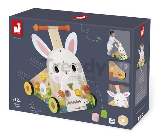 Drevené chodítko Zajac Wooden Rabbit Multi-Activity Cart Janod multifunkčné od 12 mes