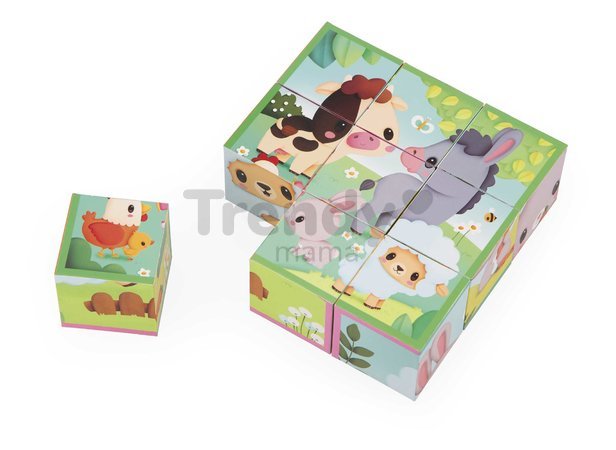 Kartónové obrázkové kocky Farma Cardboard Blocks Janod 9 dielov od 24 mes