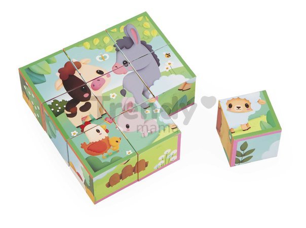 Kartónové obrázkové kocky Farma Cardboard Blocks Janod 9 dielov od 24 mes