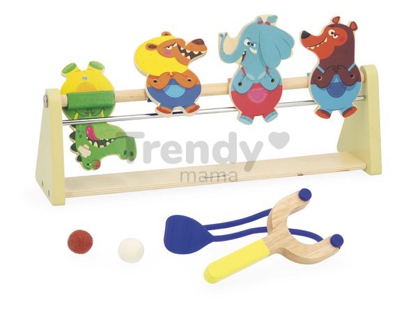 Drevená stolová hra Streľba prakom Knock Them Over Applepop Janod od 5 rokov