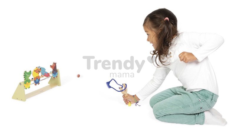 Drevená stolová hra Streľba prakom Knock Them Over Applepop Janod od 5 rokov