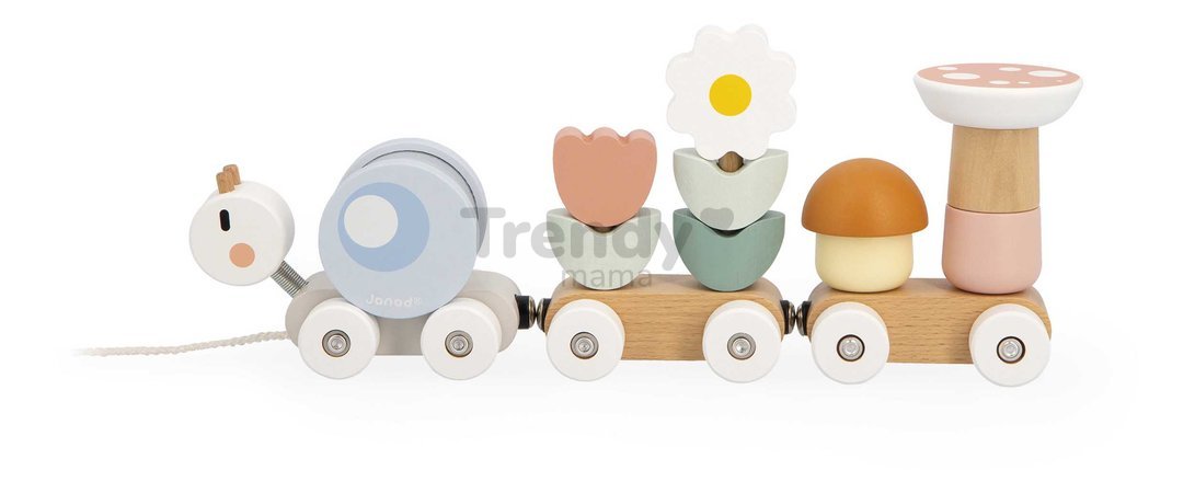 Drevený vláčik na ťahanie Slimák Snail Pull-Along Train Sweet Cocoon Janod so šnúrkou od 12 mes