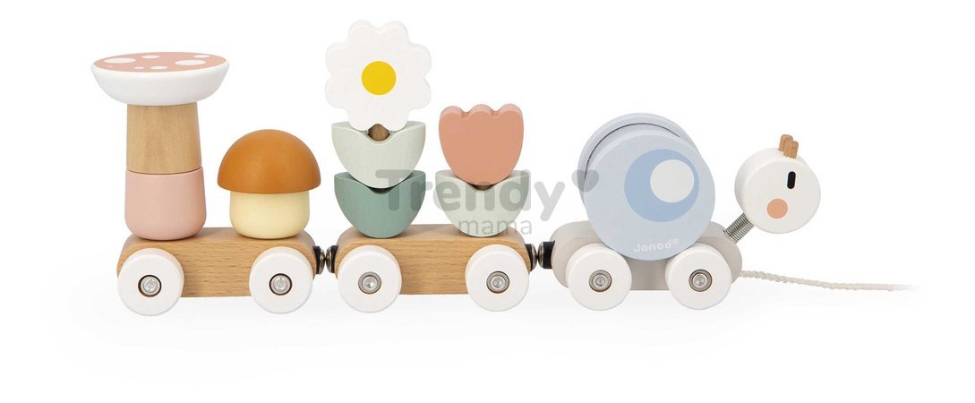Drevený vláčik na ťahanie Slimák Snail Pull-Along Train Sweet Cocoon Janod so šnúrkou od 12 mes