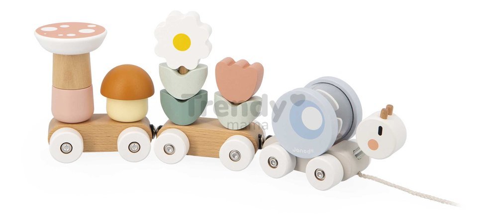 Drevený vláčik na ťahanie Slimák Snail Pull-Along Train Sweet Cocoon Janod so šnúrkou od 12 mes