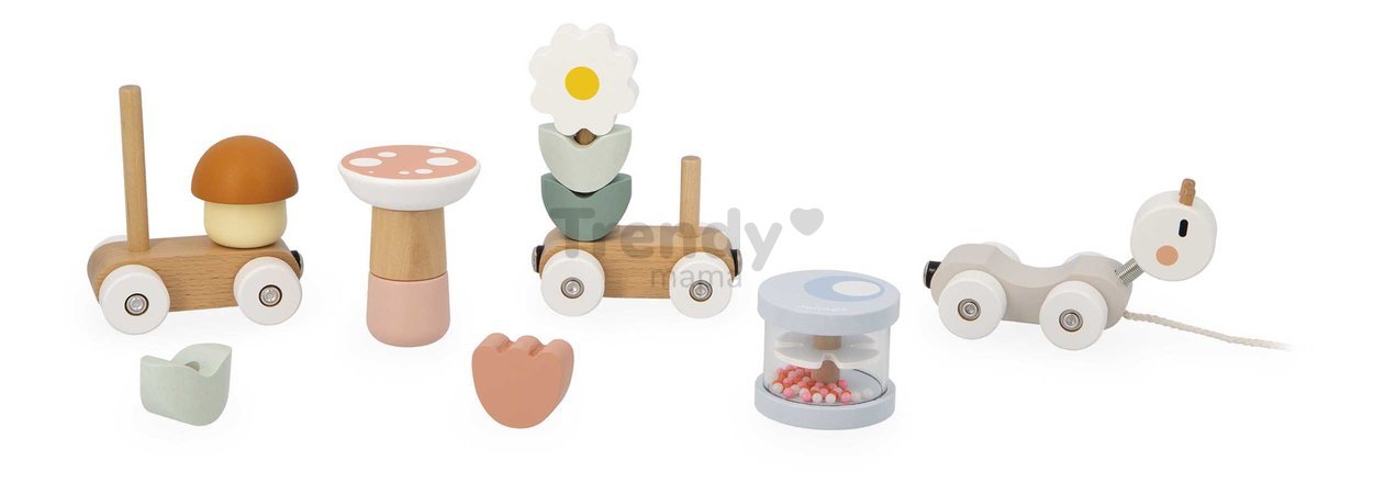 Drevený vláčik na ťahanie Slimák Snail Pull-Along Train Sweet Cocoon Janod so šnúrkou od 12 mes