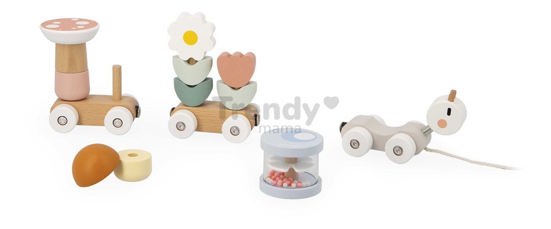 Drevený vláčik na ťahanie Slimák Snail Pull-Along Train Sweet Cocoon Janod so šnúrkou od 12 mes