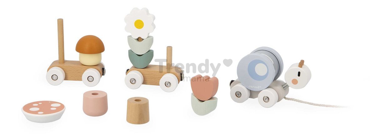 Drevený vláčik na ťahanie Slimák Snail Pull-Along Train Sweet Cocoon Janod so šnúrkou od 12 mes