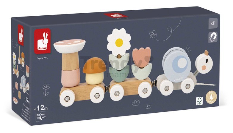 Drevený vláčik na ťahanie Slimák Snail Pull-Along Train Sweet Cocoon Janod so šnúrkou od 12 mes