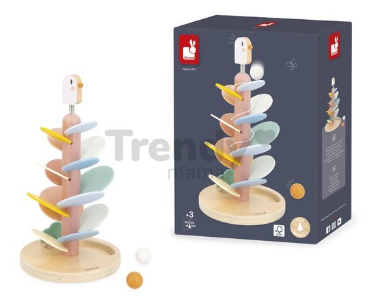 Drevená guľôčková dráha Vtáčik Bird Descender Sweet Cocoon Janod 2 drevené guľôčky 36 cm