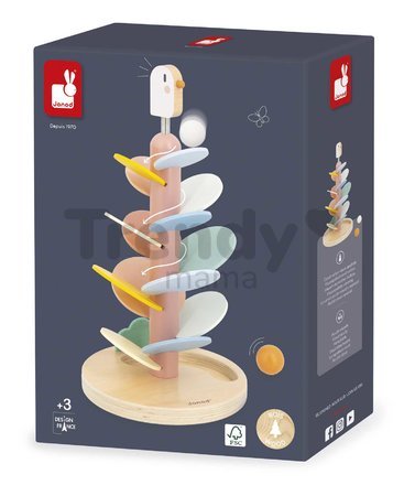 Drevená guľôčková dráha Vtáčik Bird Descender Sweet Cocoon Janod 2 drevené guľôčky 36 cm