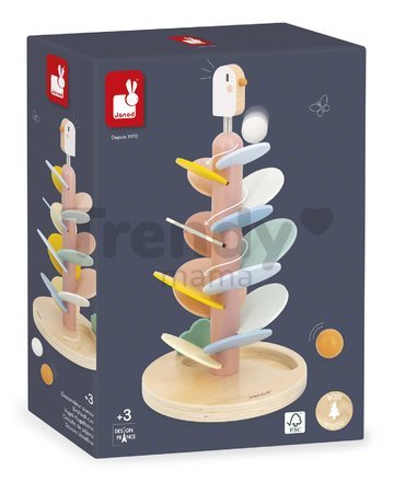 Drevená guľôčková dráha Vtáčik Bird Descender Sweet Cocoon Janod 2 drevené guľôčky 36 cm