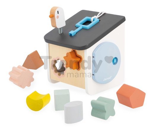 Drevená didaktická hračka Vtáčia búdka Bird House Shape Sorter Sweet Cocoon Janod na triedenie tvarov a farieb od 18 mes J04062