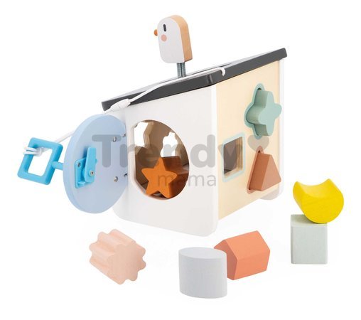 Drevená didaktická hračka Vtáčia búdka Bird House Shape Sorter Sweet Cocoon Janod na triedenie tvarov a farieb od 18 mes J04062