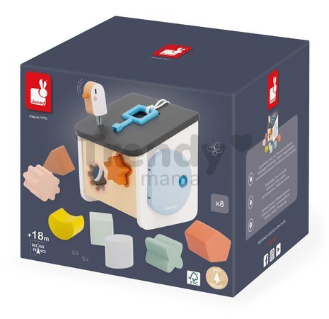 Drevená didaktická hračka Vtáčia búdka Bird House Shape Sorter Sweet Cocoon Janod na triedenie tvarov a farieb od 18 mes J04062