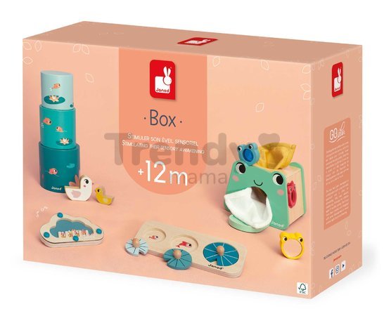 Edukačný box na stimuláciu zmyslového vnímania Janod 4 hračky od 12 mes J04063