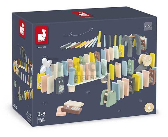 Drevené domino Dominoes Sweet Cocoon Janod padajúce 100 dielov J04404