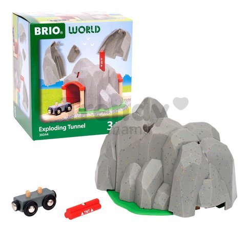 Drevený tunel s funkciou explózie Tunnel BRIO so skrytou koľajnicou a vagónom od 3 rokov BRIO0448