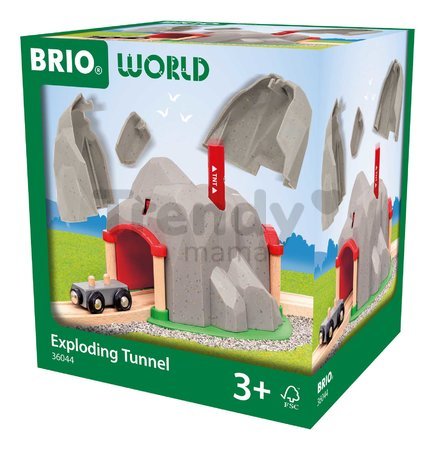 Drevený tunel s funkciou explózie Tunnel BRIO so skrytou koľajnicou a vagónom od 3 rokov BRIO0448
