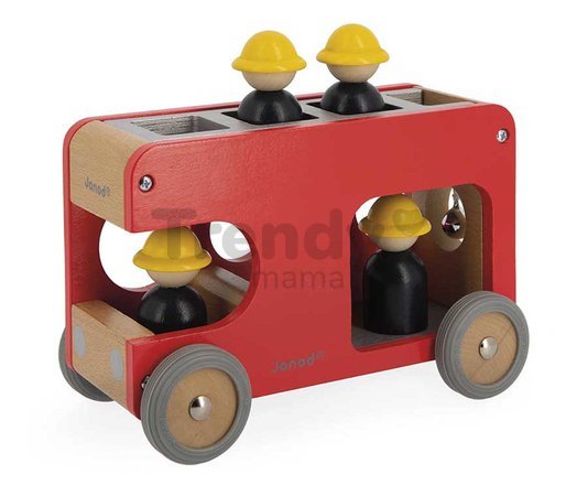 Drevené požiarnicke auto Fire Engine Bolid Janod 4 figúrky hasičov od 24 mes J04632