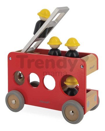 Drevené požiarnicke auto Fire Engine Bolid Janod 4 figúrky hasičov od 24 mes J04632