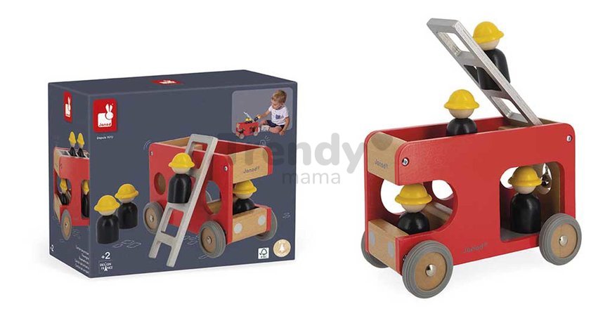 Drevené požiarnicke auto Fire Engine Bolid Janod 4 figúrky hasičov od 24 mes J04632