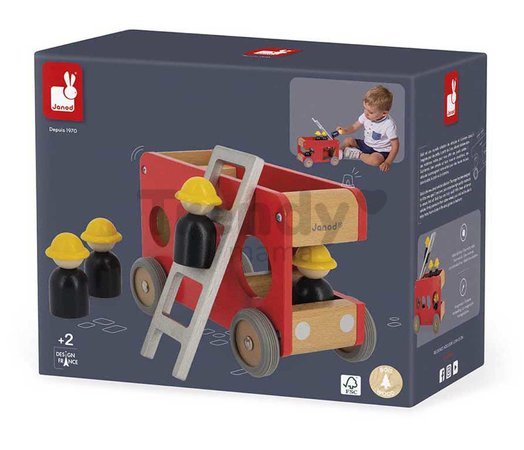 Drevené požiarnicke auto Fire Engine Bolid Janod 4 figúrky hasičov od 24 mes J04632