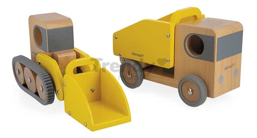 Drevené nákladné autíčka Dump Truck and Bulldozer Bolid Janod bager a sklápač od 24 mes J04634