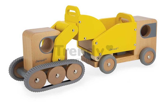 Drevené nákladné autíčka Dump Truck and Bulldozer Bolid Janod bager a sklápač od 24 mes J04634