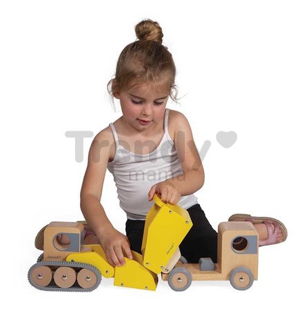 Drevené nákladné autíčka Dump Truck and Bulldozer Bolid Janod bager a sklápač od 24 mes J04634
