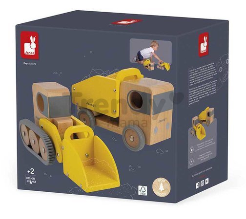 Drevené nákladné autíčka Dump Truck and Bulldozer Bolid Janod bager a sklápač od 24 mes J04634