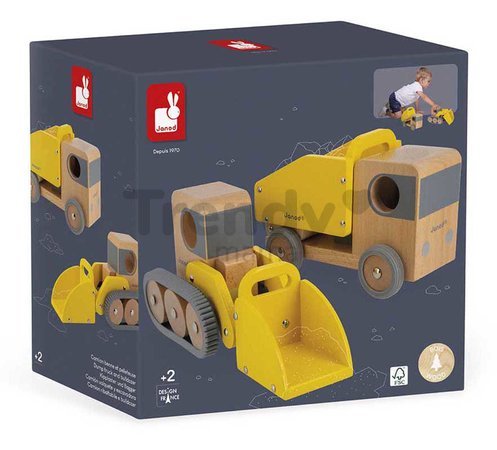 Drevené nákladné autíčka Dump Truck and Bulldozer Bolid Janod bager a sklápač od 24 mes J04634