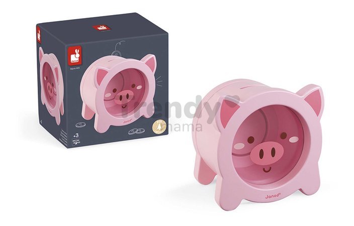 Drevená pokladnička Prasiatko Piggy Moneybox Janod ružová J04653