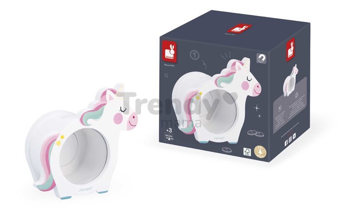 Drevená pokladnička Jednorožec Unicorn Moneybox Janod biela J04655