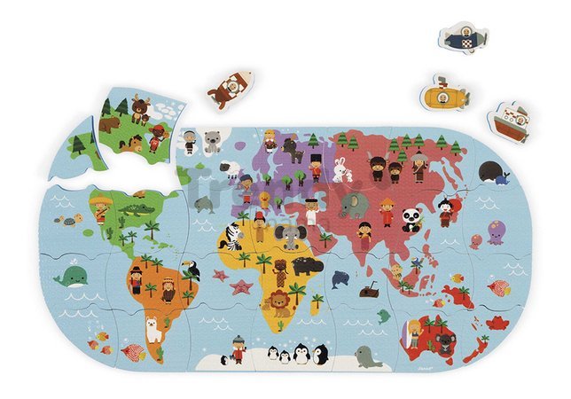 Puzzle do vody Mapa sveta Bath Explorers Puzzle Janod plastové 28 dielov