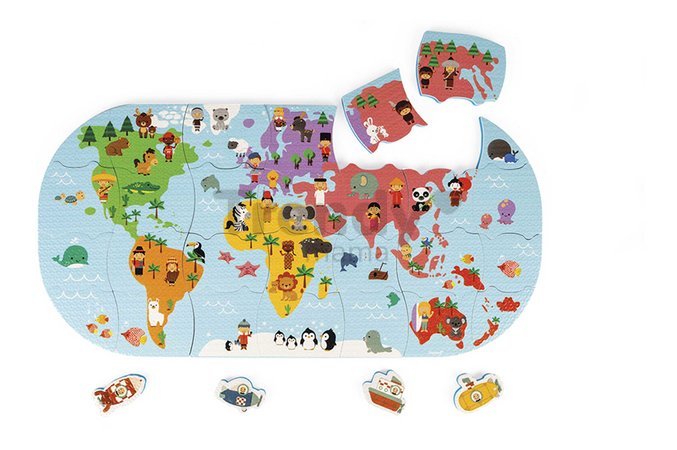 Puzzle do vody Mapa sveta Bath Explorers Puzzle Janod plastové 28 dielov