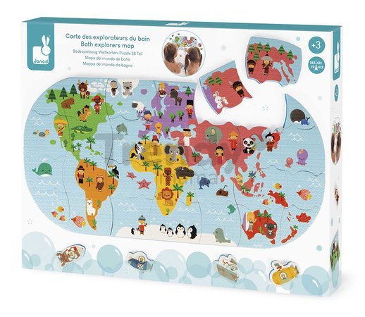 Puzzle do vody Mapa sveta Bath Explorers Puzzle Janod plastové 28 dielov